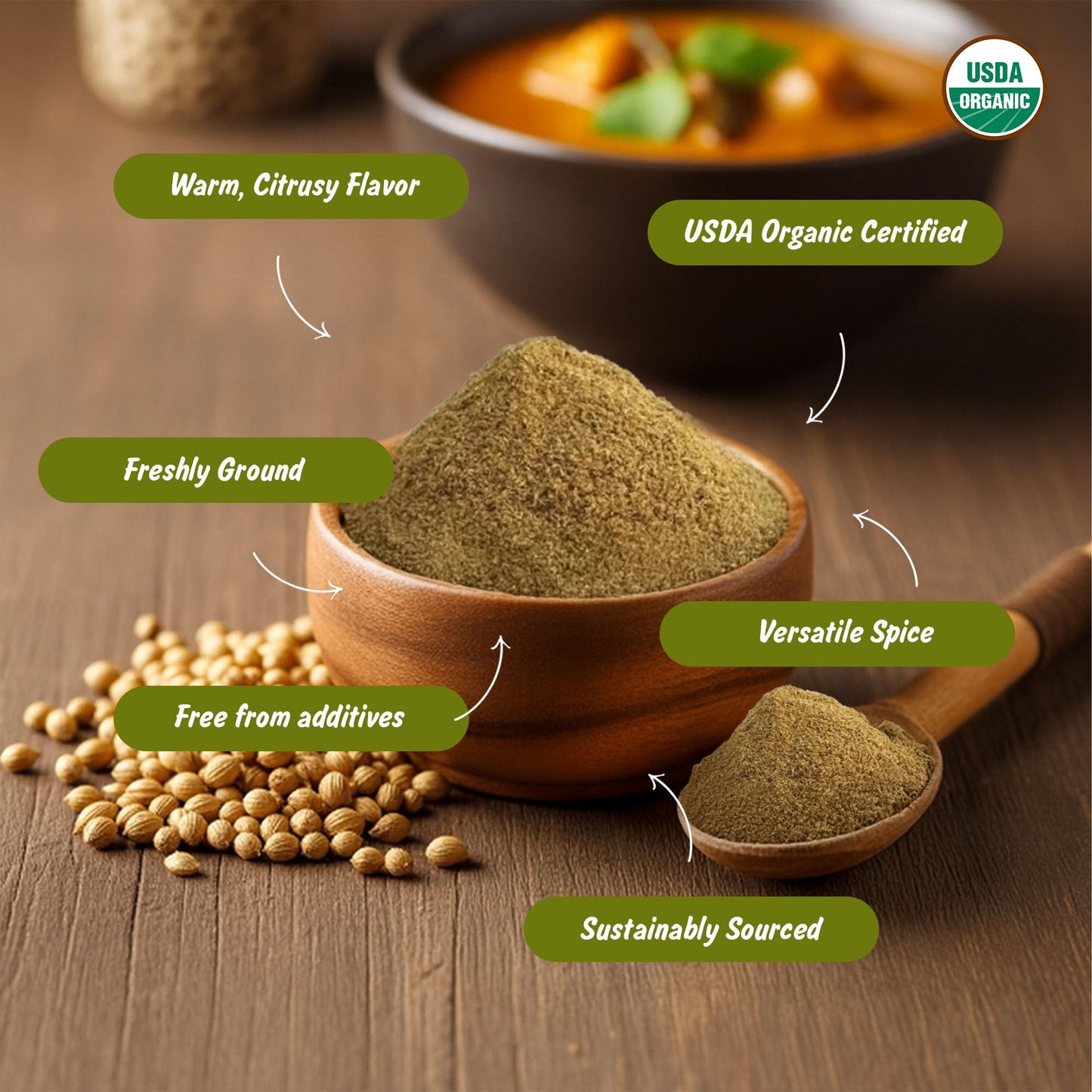 USDA Organic Coriander Powder (4 oz) - Spice Profile Freshly Ground Dhaniya & Cilantro Molido, Lab Tested for Purity