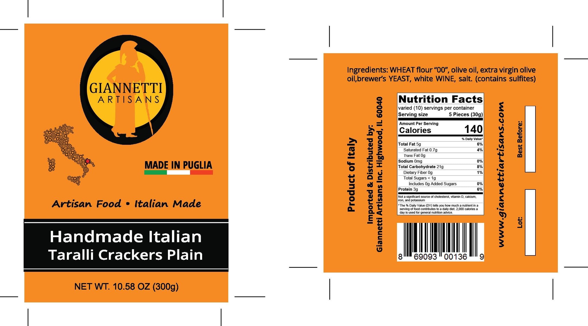 Giannetti Artisans Handmade Plain Taralli Crackers - Imported from Puglia - 1, 2 & 3 Packs (3)