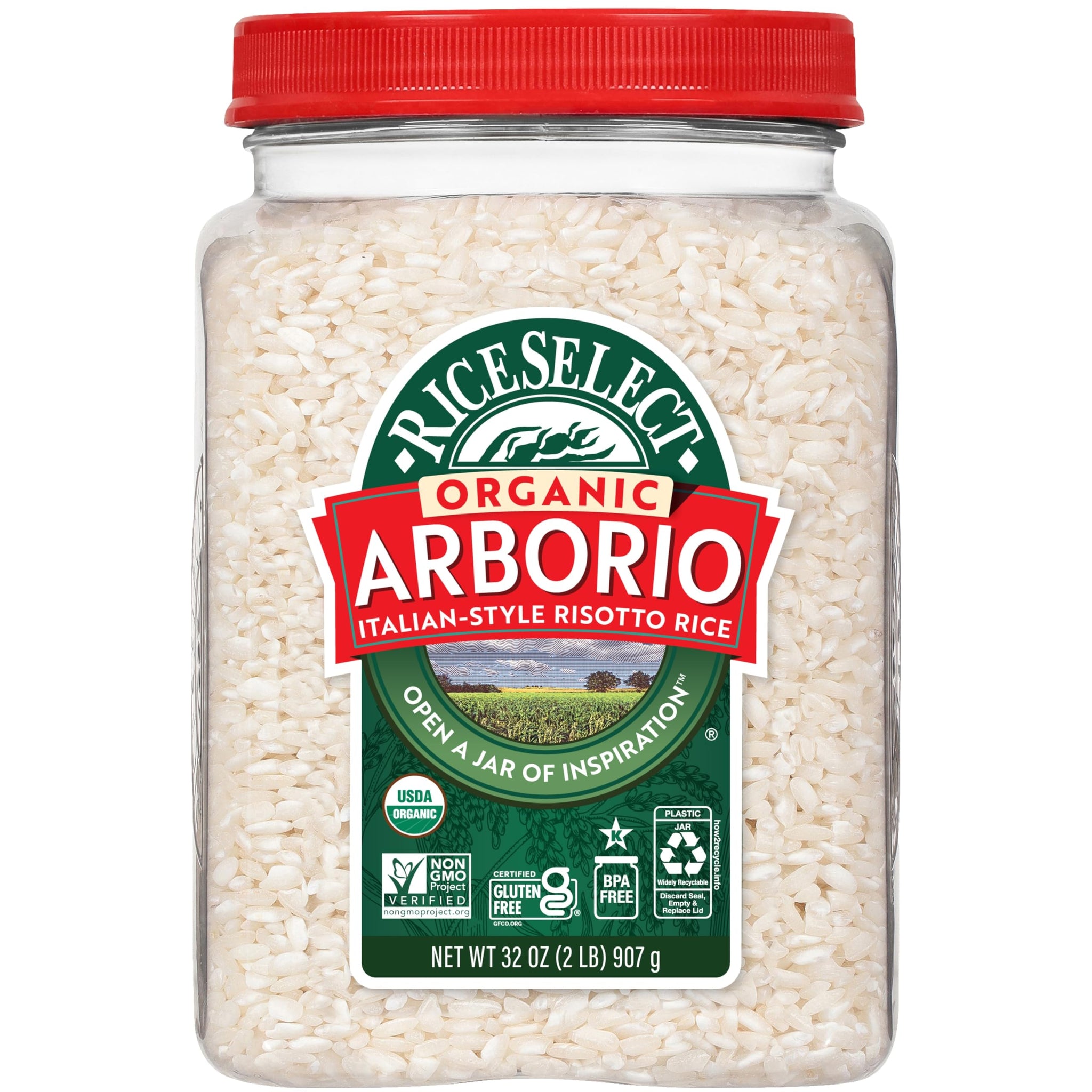 RiceSelect Arborio Rice, Premium Short Grain Italian Risotto Rice, Gluten-Free, Non-GMO, Kosher, 32oz Jar (Pack of 1)