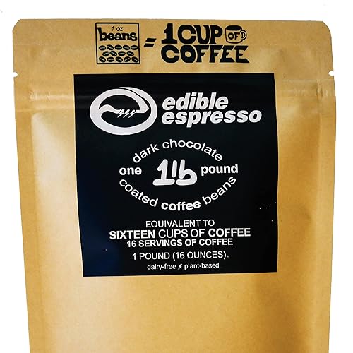 Edible Espresso - Dark Chocolate Covered Coffee Beans 150mg caffeine = one cup of coffee! Plant-based, Dairy-Free Natural Energy. (1 pound / 16