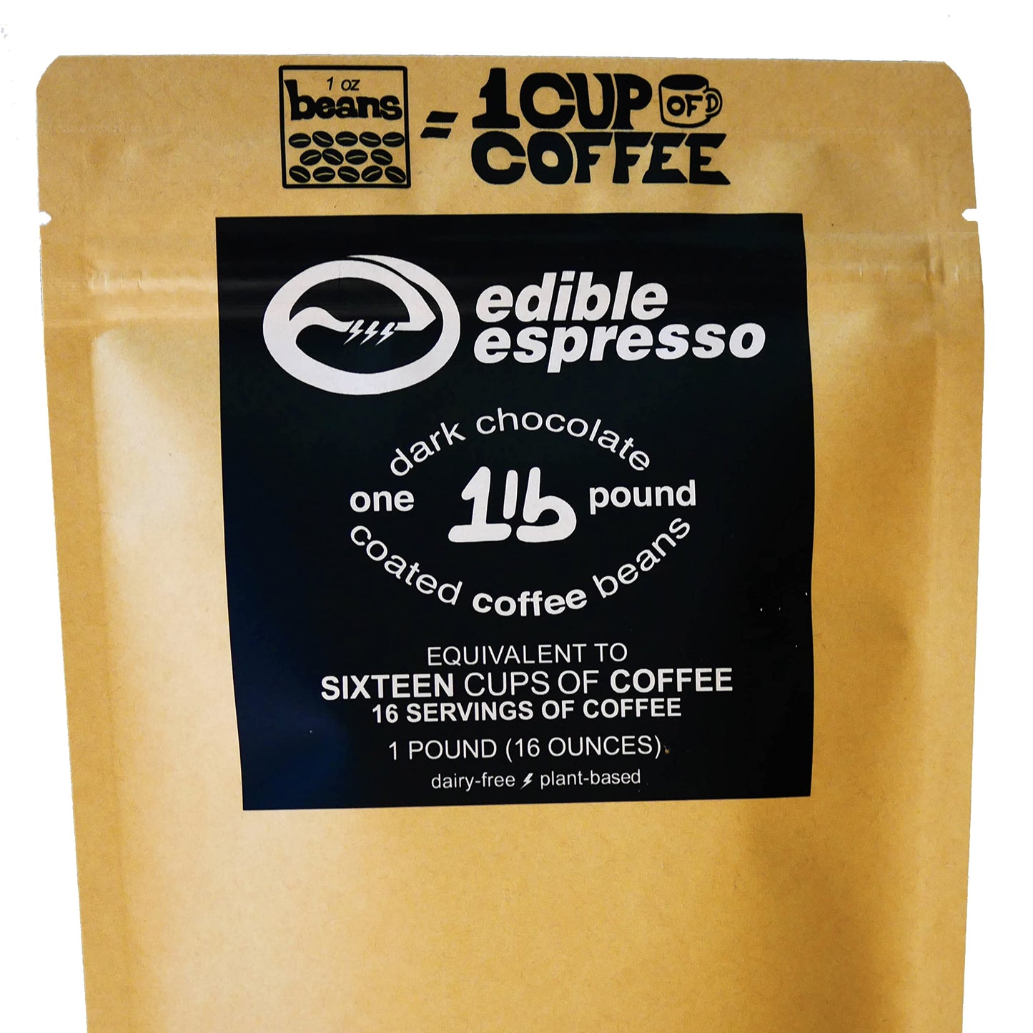 Edible Espresso - Dark Chocolate Covered Coffee Beans 150mg caffeine = one cup of coffee! Plant-based, Dairy-Free Natural Energy. (1 pound / 16