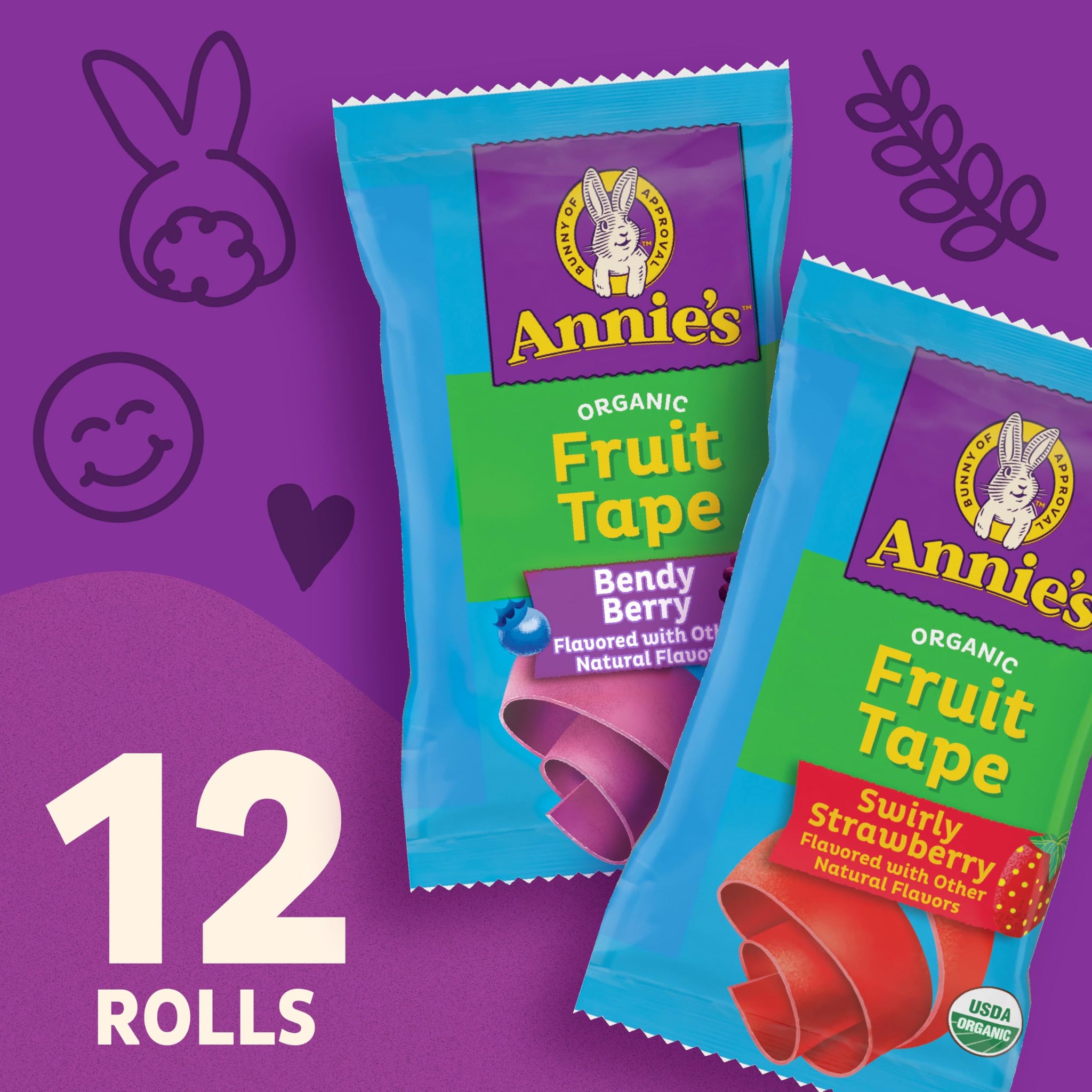 Annie's Organic Fruit Tape, Swirly Strawberry and Bendy Berry, Gluten Free, Variety Pack, 12 Rolls, 9 oz