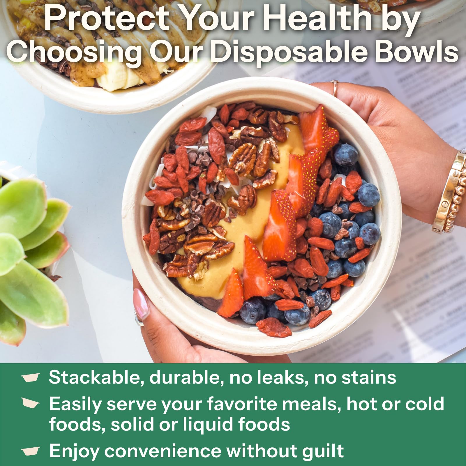 Homestockplus Disposable Bowls 24 Oz [100 Pack] - Compostable Paper Bowl Heavy Duty,Freezer & Microwave Safe Bowl, BPA-Free Eco-Friendly Bowls