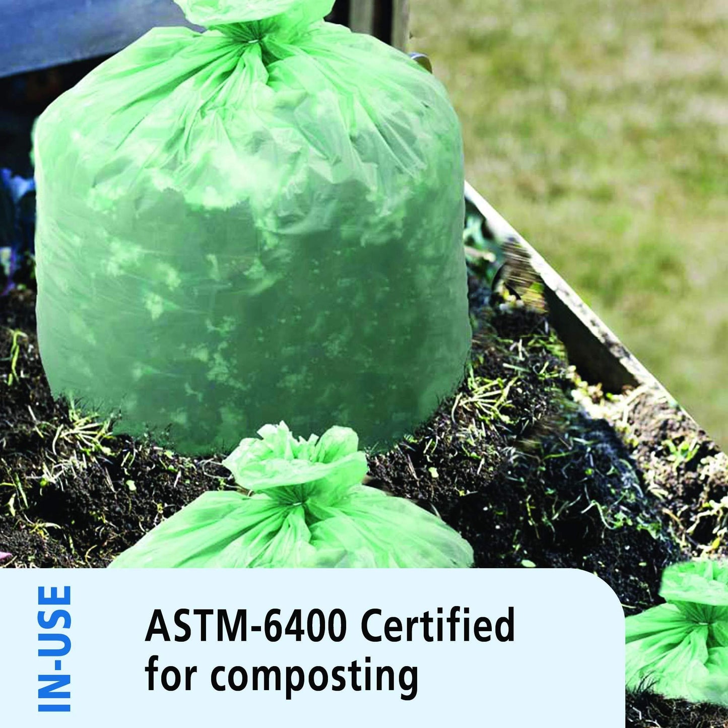 Stout by Envision Compostable Trash Bags, 32 Gallon 33" x 48", 50 Bags Per Case, ASTM6400, Green Bags, Made in America (E3348E85)