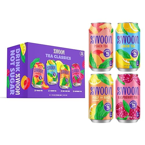 Swoon Sugar Free Iced Tea Classics Variety Pack - Zero Sugar Drinks in Lemon, Raspberry, Peach, Half & Half Flavours - Low Carb, Paleo-Friendly