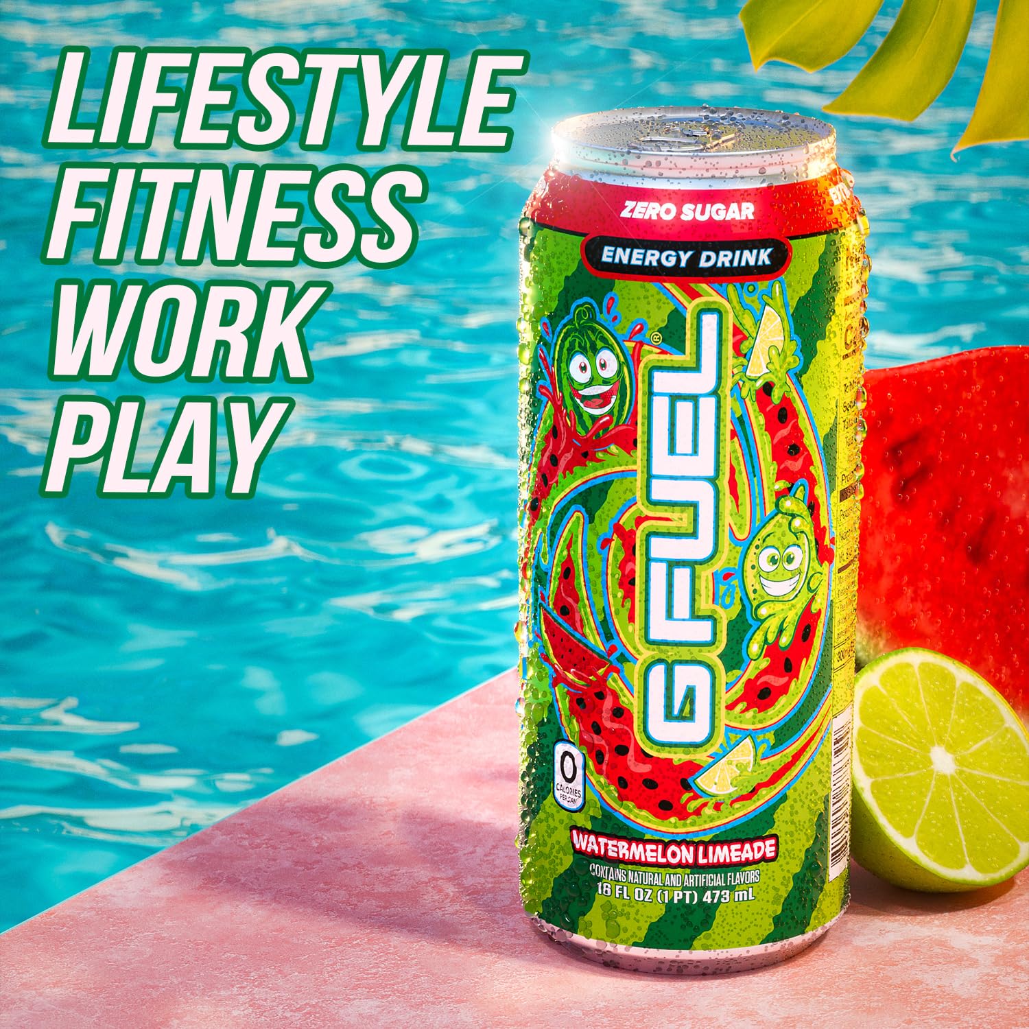 G Fuel Energy Drink, Watermelon, Sugar Free Beverage with 300mg Caffeine, Daily Energy Boost with Focus Amino, Vitamin + Antioxidants, 16 oz Cans