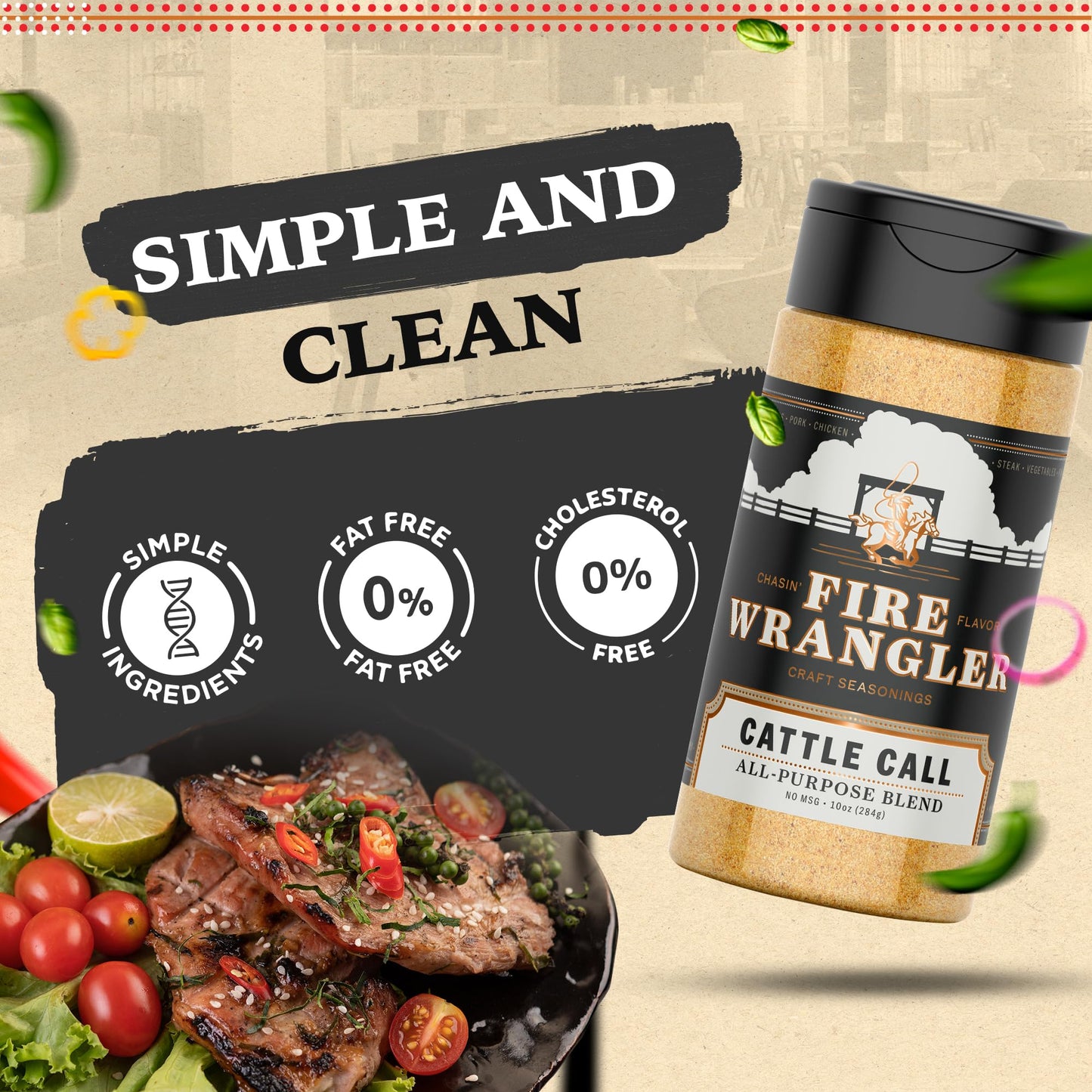 FIRE WRANGLER “Cattle Call” All-Purpose Seasoning Blend - Premium Coarse Salt, Pepper, Garlic, Citrus, Herbs & Spices - Versatile Rub for Beef