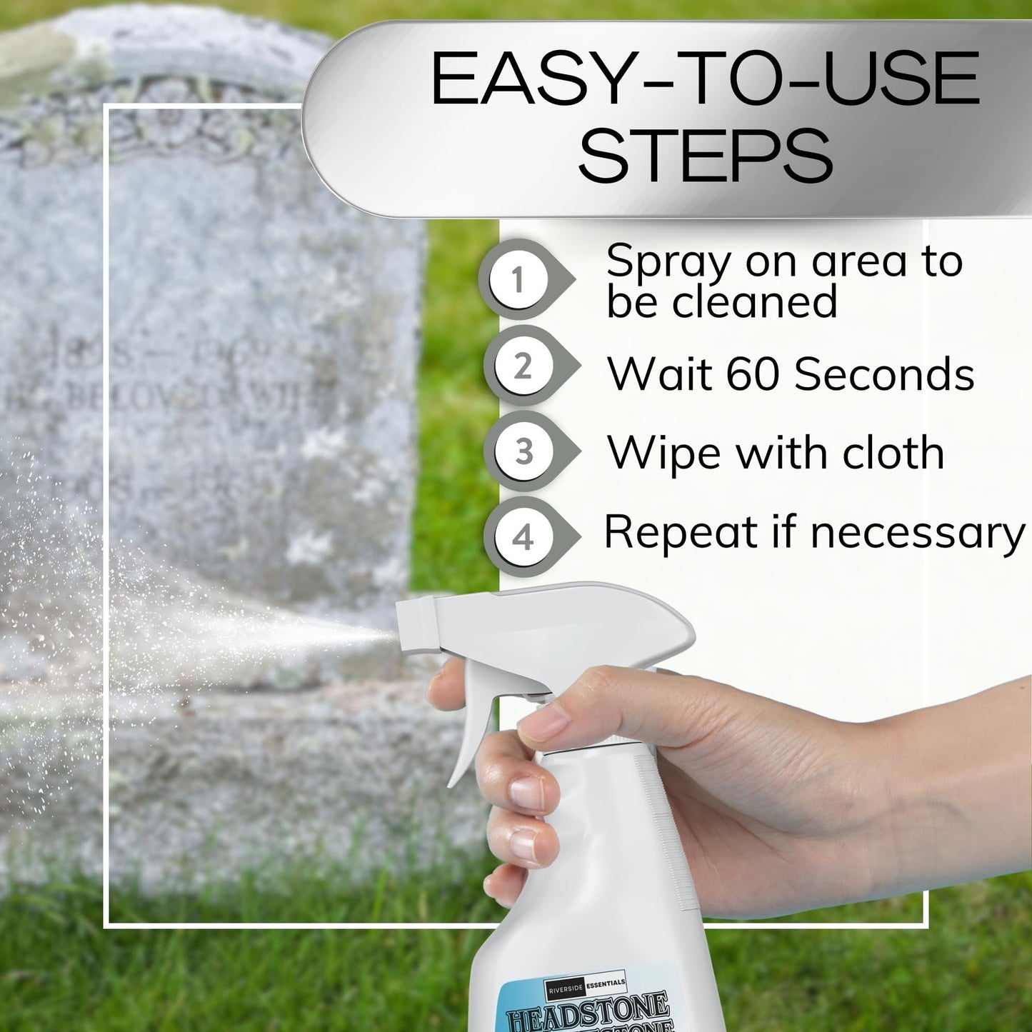 Riverside Essentials 16oz Headstone Cleaner for Graves, Tombstones & Headstones - Highly Effective Solution for Restoring and Protecting Memorials