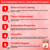 SPICY ORGANIC Annatto Seeds Whole 8 Oz. - USDA Certified Organic - All-Natural Achiote Seeds Spice and Seasoning for Rice, Cheese, Sauces, Achiote
