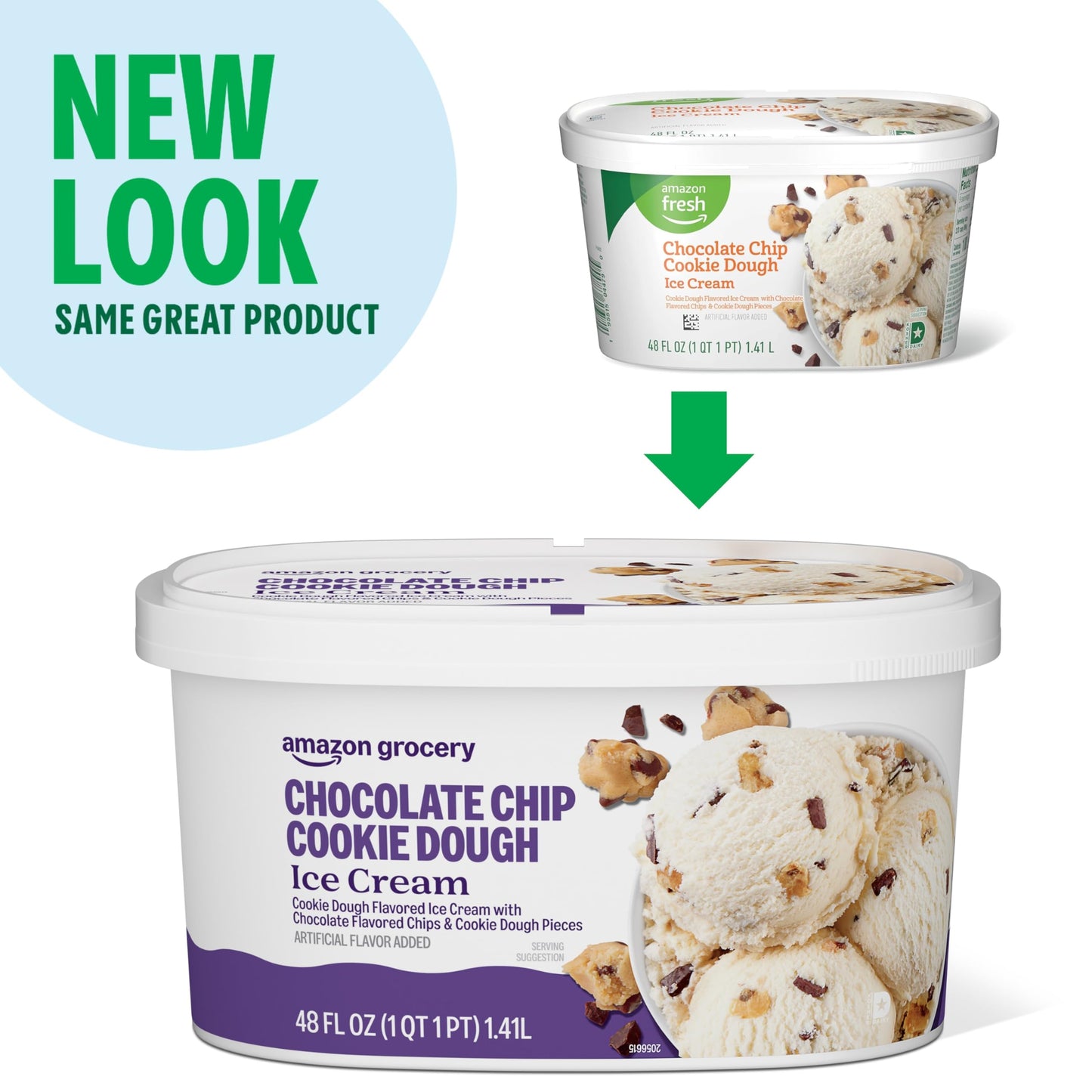 Amazon Grocery, Chocolate Chip Cookie Dough Ice Cream, 48 Fl Oz