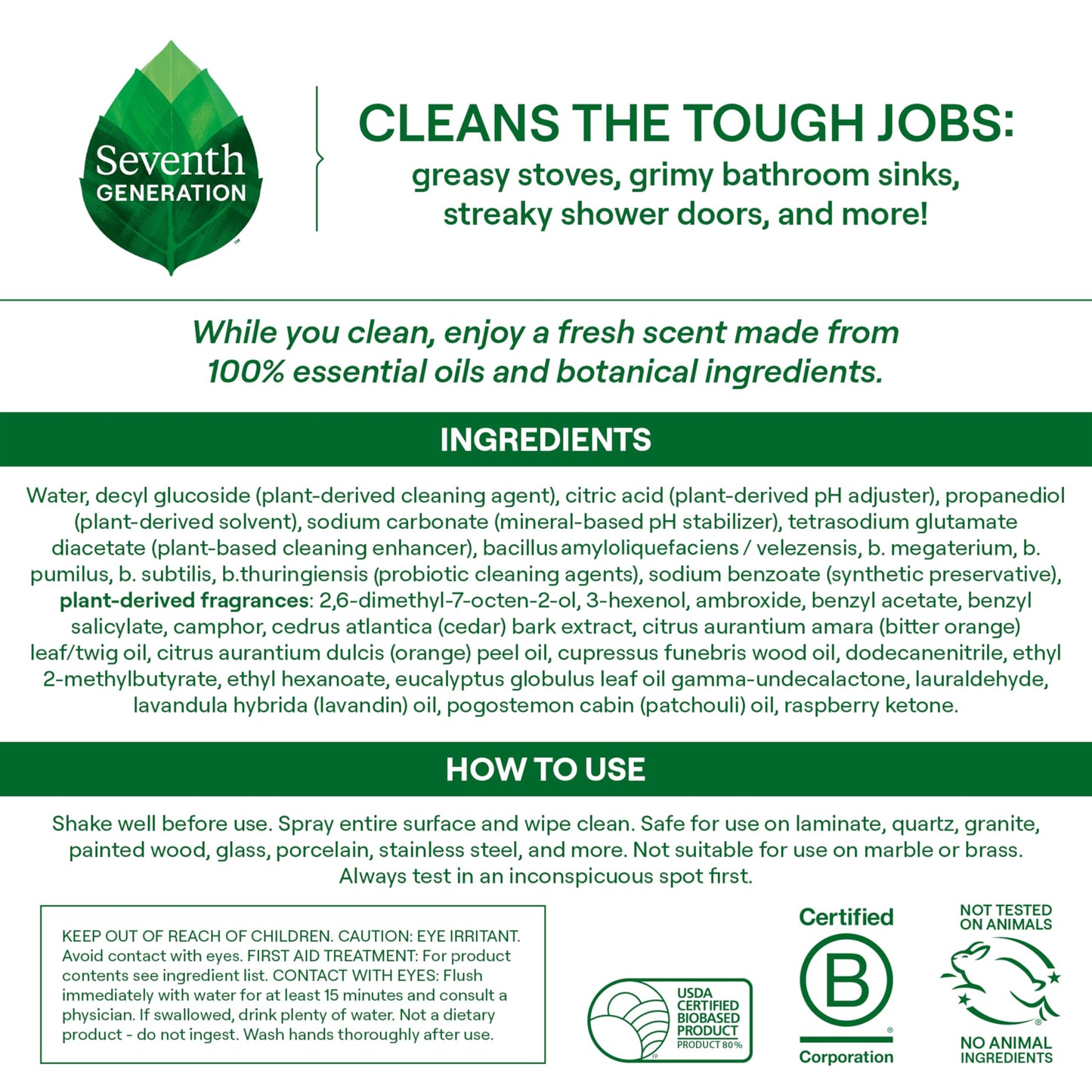 Seventh Generation Ultra Deep Probiotic Multi Surface Cleaner, 9.4 Fl Oz, Fresh Breeze, 80% USDA Biobased All Purpose Cleaning Spray, Breaks Down