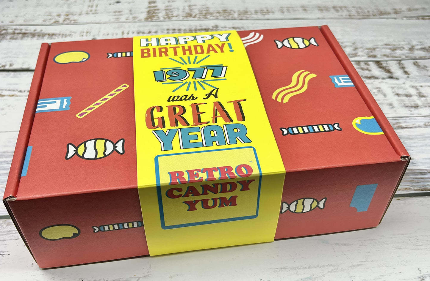 RETRO CANDY YUM ~ 1977 49th Birthday Gift Box Nostalgic Candy Mix from Childhood for 49 Year Old Man or Woman Born 1977 Jr