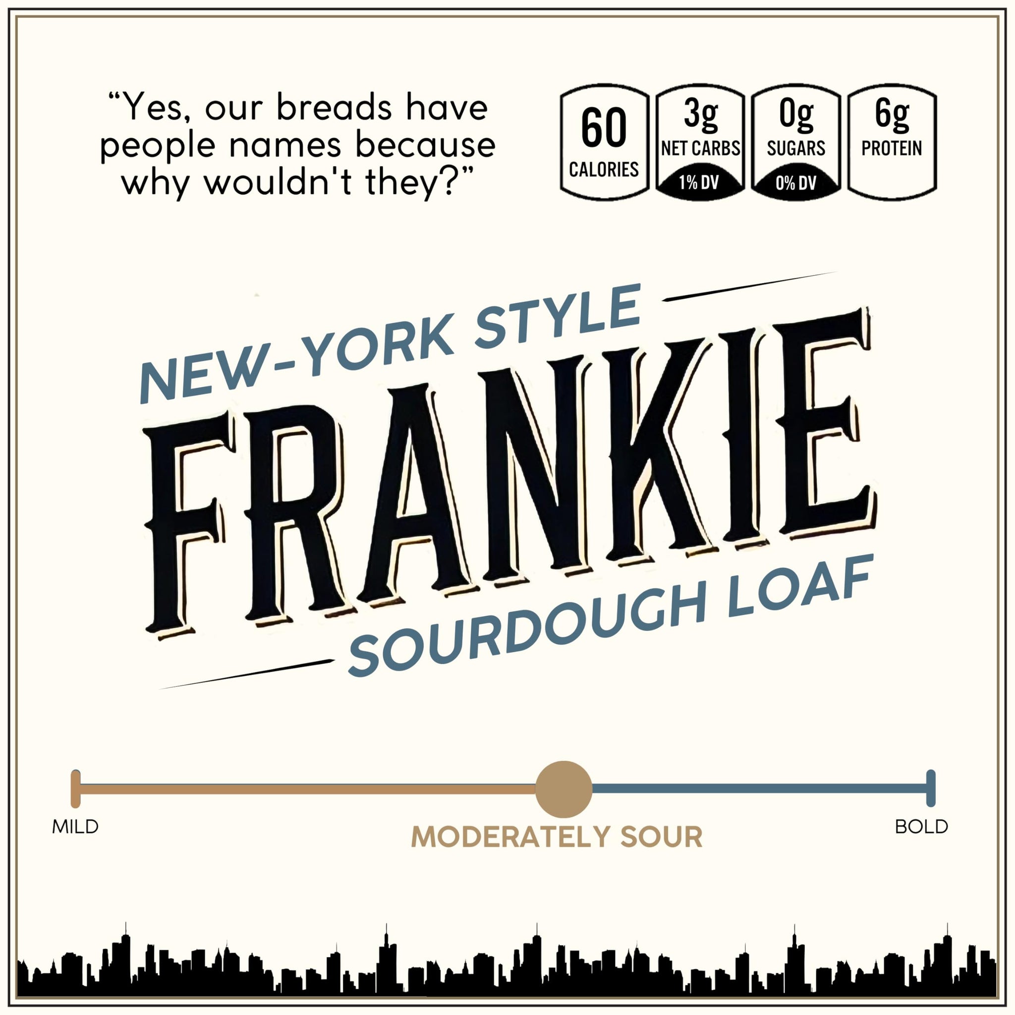 Dr. B's Frankie New York Style Sourdough Bread | 3g Net Carbs & 6g Protein | Low Calorie, Vegan, Sugar-Free, Nut-Free | 4 Ingredient Fresh Low Carb