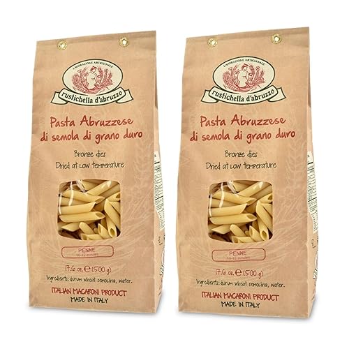 Rustichella d'Abruzzo Penne Pasta (Pack of 2), 500g Each - Classic Durum Wheat Short Quill-Shaped Pasta - Perfect for Sauces and Baked Dishes - Cooks