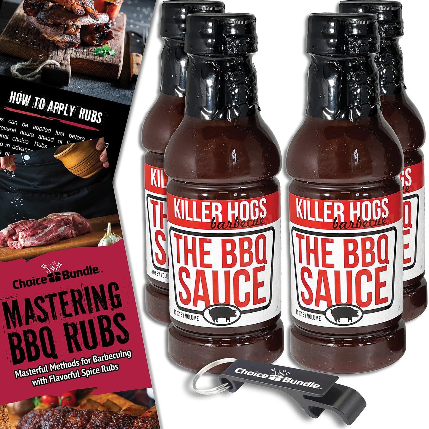Killer Hogs The BBQ Sauce Memphis Style 4 pk (64 oz) Great to Dip Toss Glaze & More + Barbecue Masters & Bottle Opener (6 Items)!