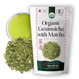 One With Tea Organic Japanese Genmaicha with Matcha Green Tea Loose Leaf - Premium Whole Leaf Sencha with Roasted Brown Rice & Matcha, USDA Organic