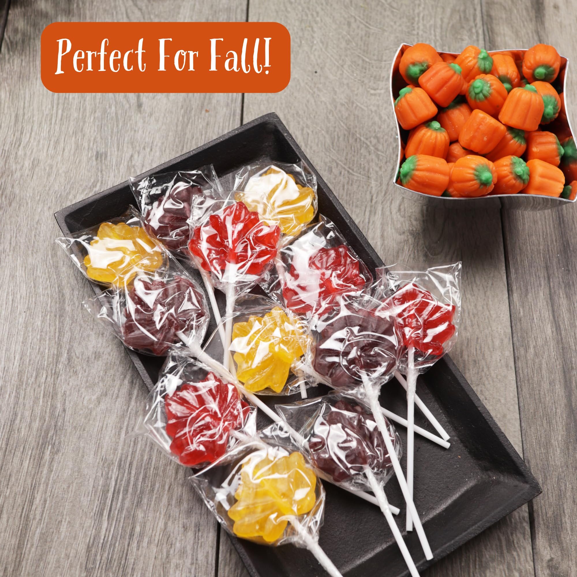Autumn Leaf Lollipops, Individually Wrapped Thanksgiving and Fall Themed Candy, Caramel, Green Apple, and Maple Cinnamon, 24 Suckers