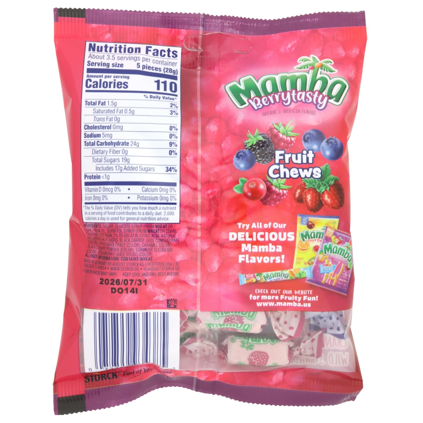 Mamba Berry Tasty Fruit Chews, Individually Wrapped Candies, Bowl Filler Treats, 7.05 Ounces (Pack of 2)
