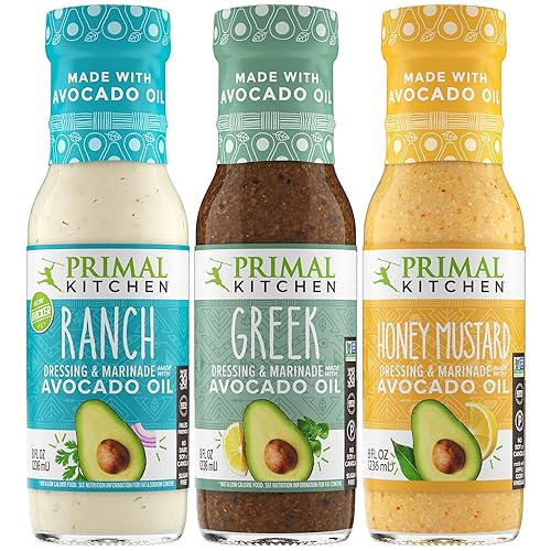 Primal Kitchen Ranch, Greek, and Honey Mustard Salad Dressing & Marinade Variety Pack made with Avocado Oil