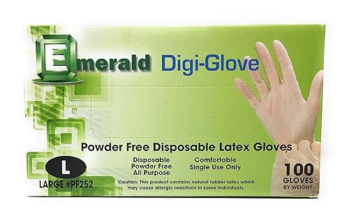 Emerald Digi-Gloves, Powder Free Disposable Latex Gloves (Large)