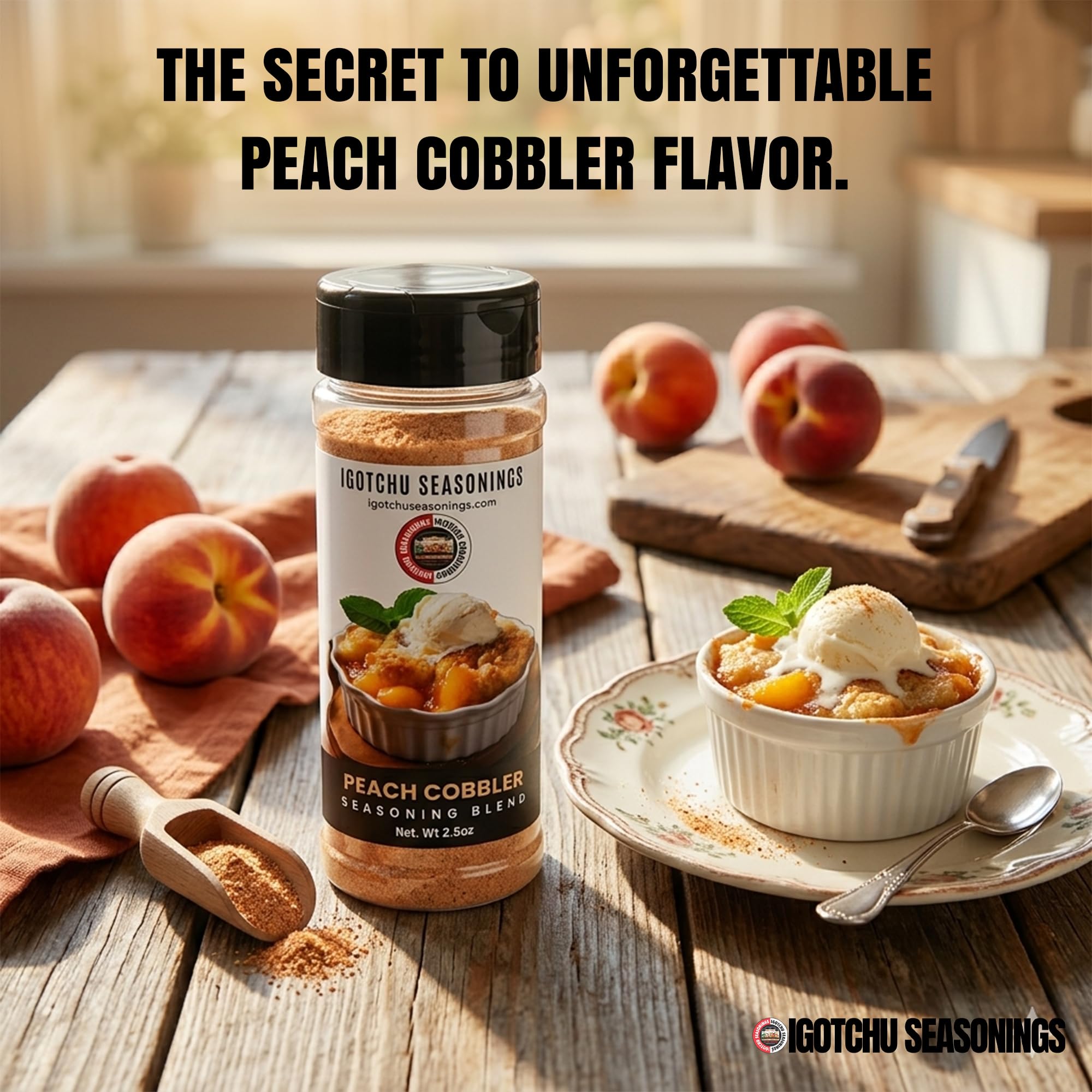 Igotchu Seasonings Peach Cobbler Seasoning, Dessert Spice Blend for Peach Cobbler, Pies, Oatmeal, French Toast & Sweet Potatoes, Sweet Baking