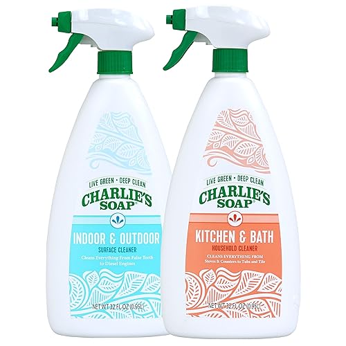Charlie's Soap Indoor Outdoor and Kitchen & Bath Cleaner Variety Pack, 32 oz Each
