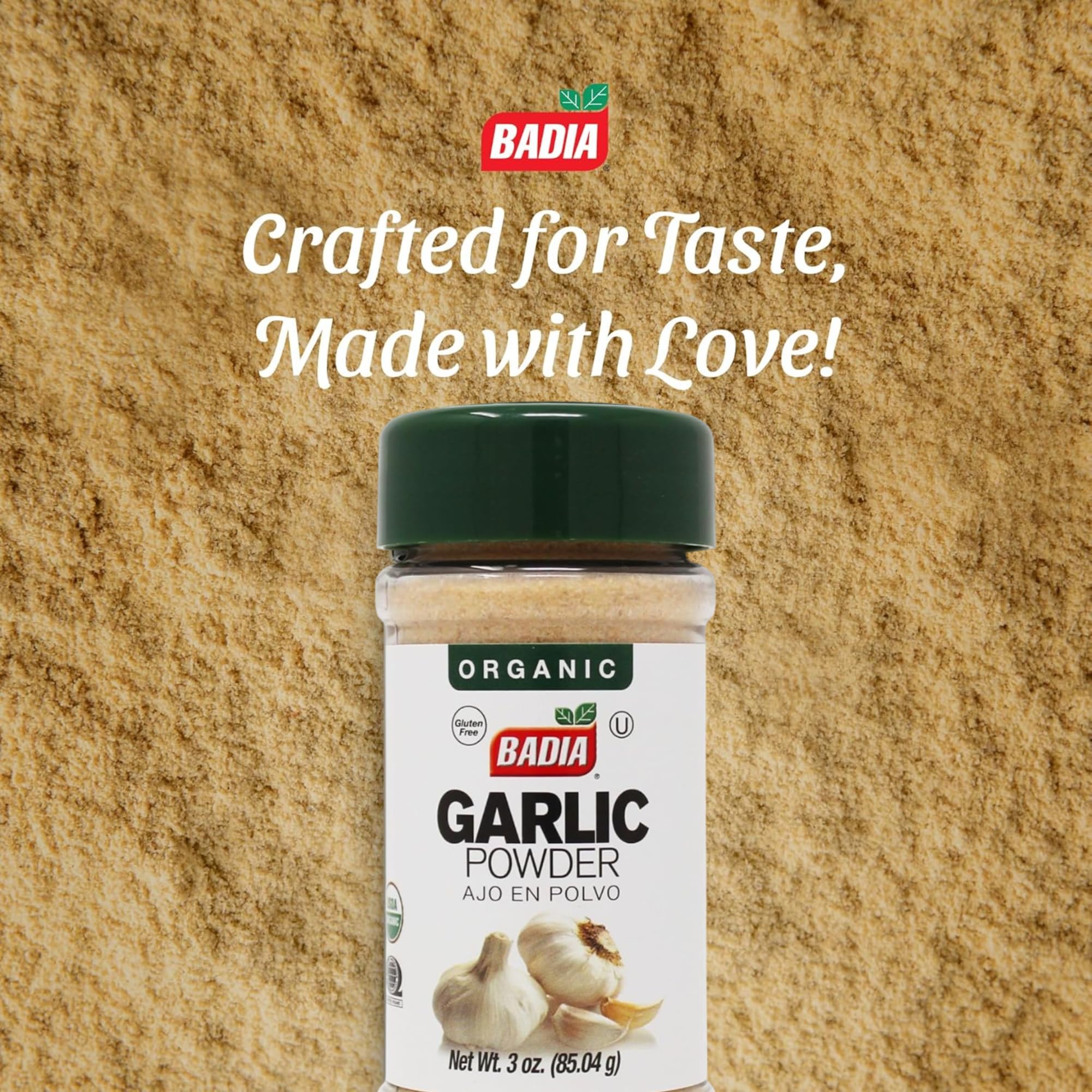 Badia Organic Garlic Powder, 3 oz - Premium Garlic Powder, Freshly Ground & Flavorful