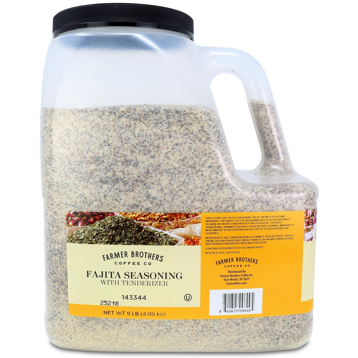 Farmer Brothers Fajita Seasoning with Tenderizer, 9 lb Bulk Bottle, Professional-Grade Blend for Beef, Chicken & Pork, Ideal for Restaurants, Catering