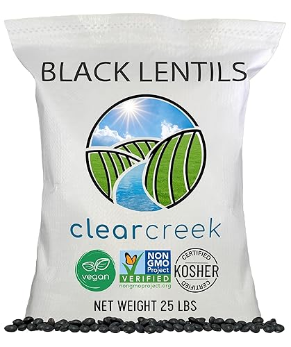 CLEAR CREEK Black Lentils | Caviar or Beluga Lentils | 25 lbs | Project Non-GMO Verified | Kosher | Vegan | Non-Irradiated