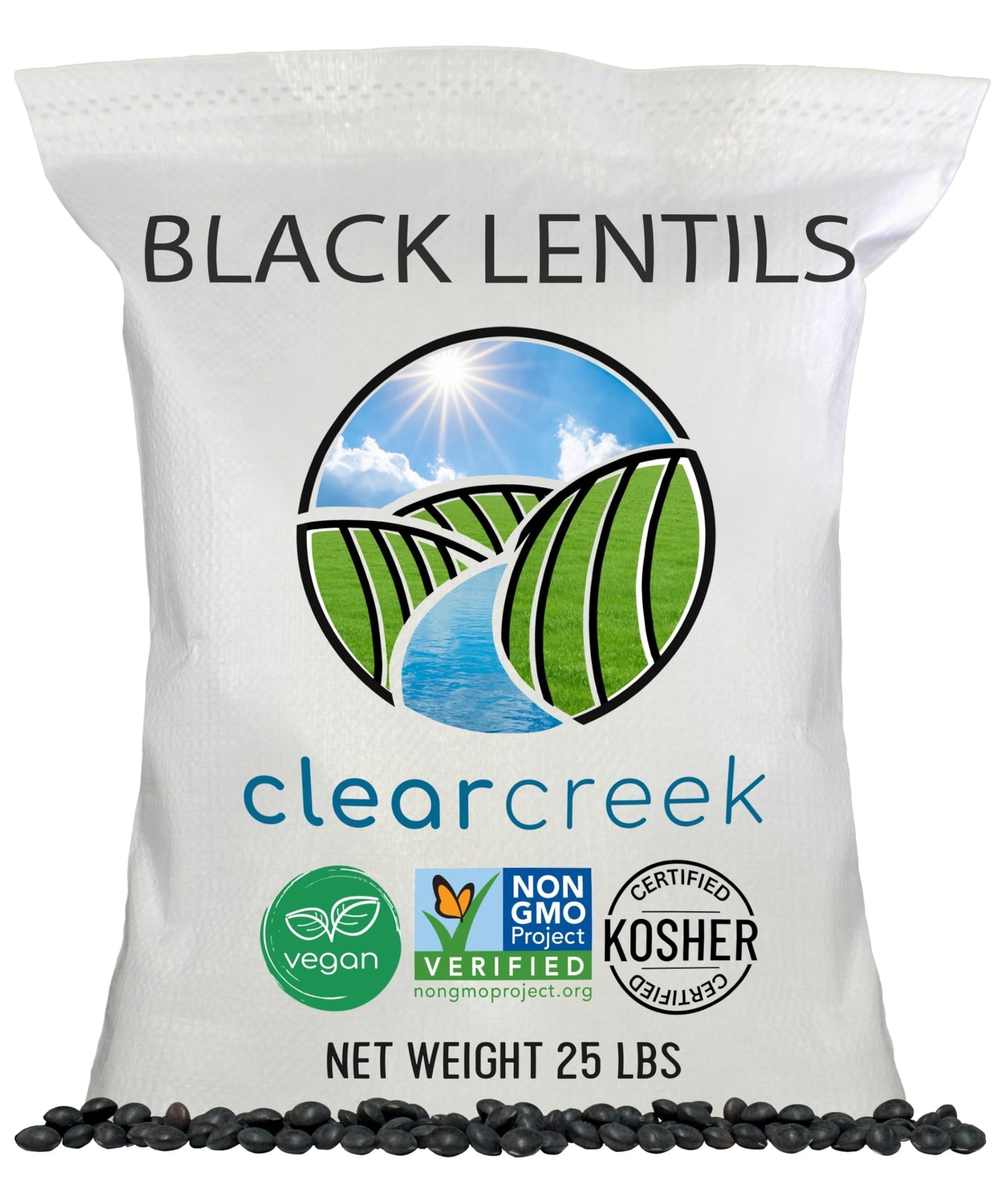 CLEAR CREEK Black Lentils | Caviar or Beluga Lentils | 25 lbs | Project Non-GMO Verified | Kosher | Vegan | Non-Irradiated