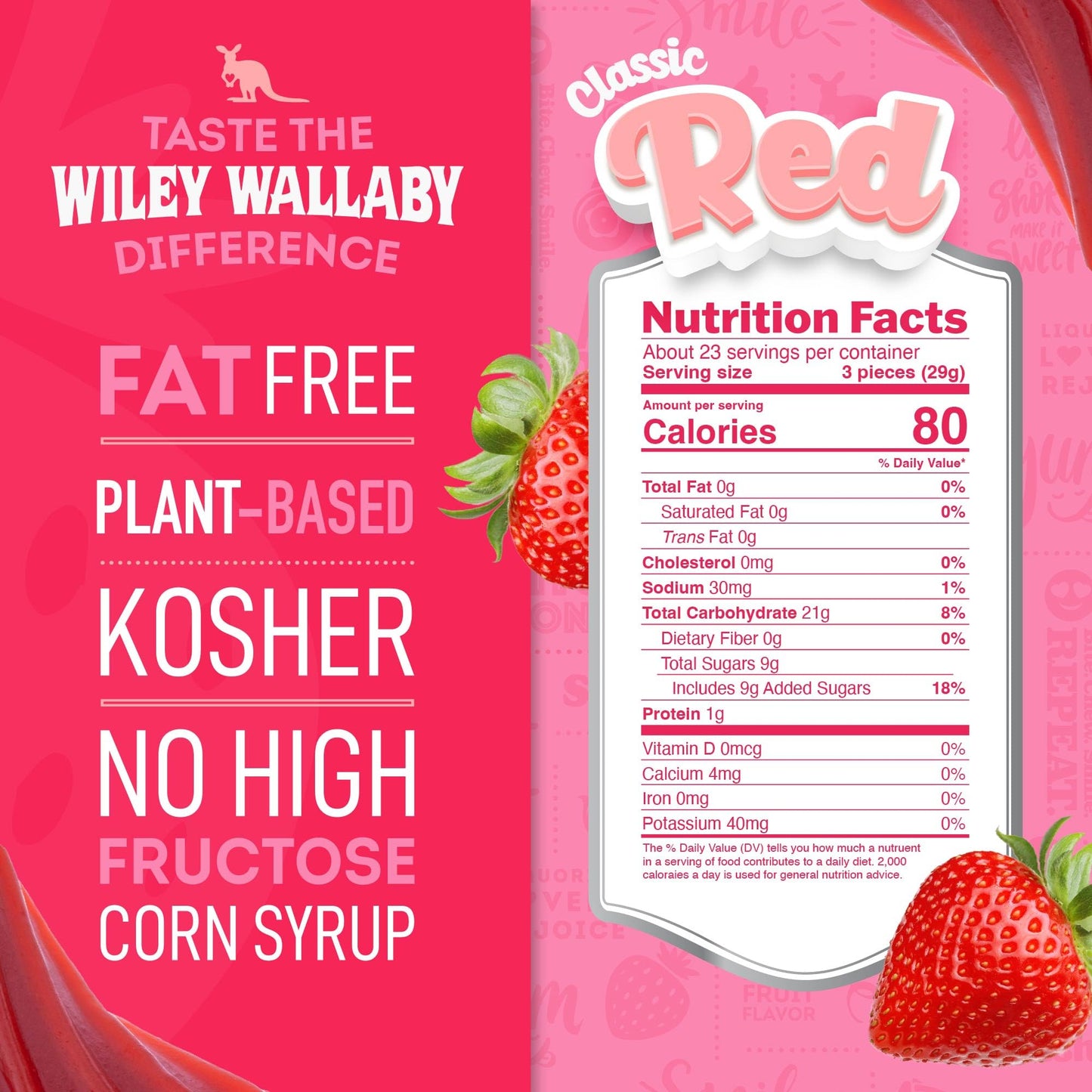 Wiley Wallaby Strawberry Licorice 24 Ounce Classic Gourmet Soft & Chewy Australian Red Licorice Candy Twists, 2 Pack