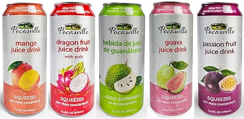 Pocasville Fruit Juices, Squeezed not form Concentrate, 16.5 Fluid Ounce Can (Mix, 6 Cans)