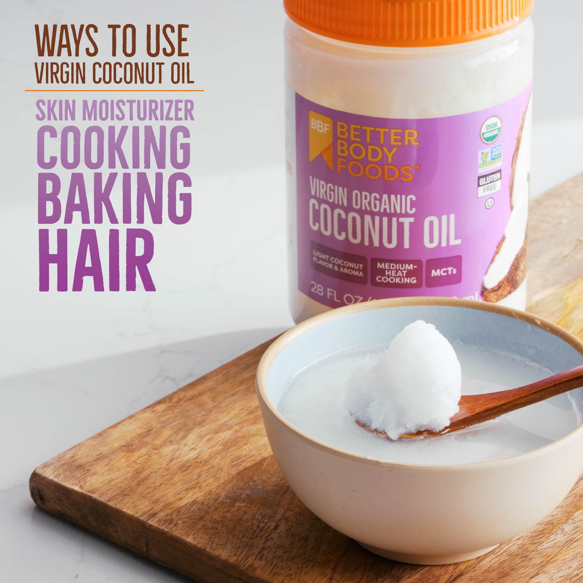 BetterBody Foods Organic Unrefined Coconut Oil - Hair & Skin Moisturizer, Baking & Cooking Oil - Light Aroma and Flavor - Butter Alternative - 28 Fl
