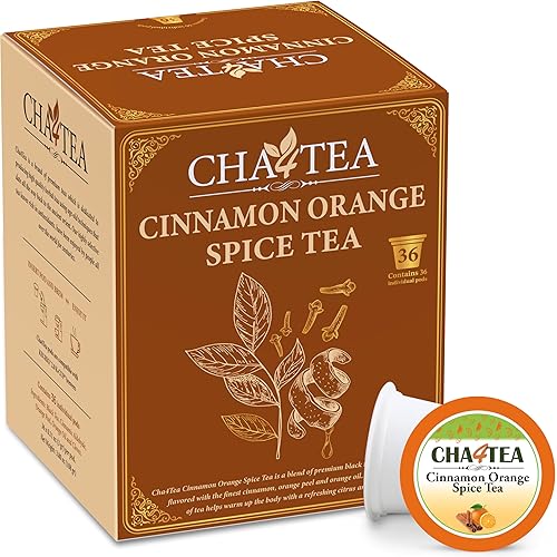 Cha4Tea 36-Count Cinnamon Orange Spice Herbal Black Tea Pods Compatible with Keurig K-Cup Brewers