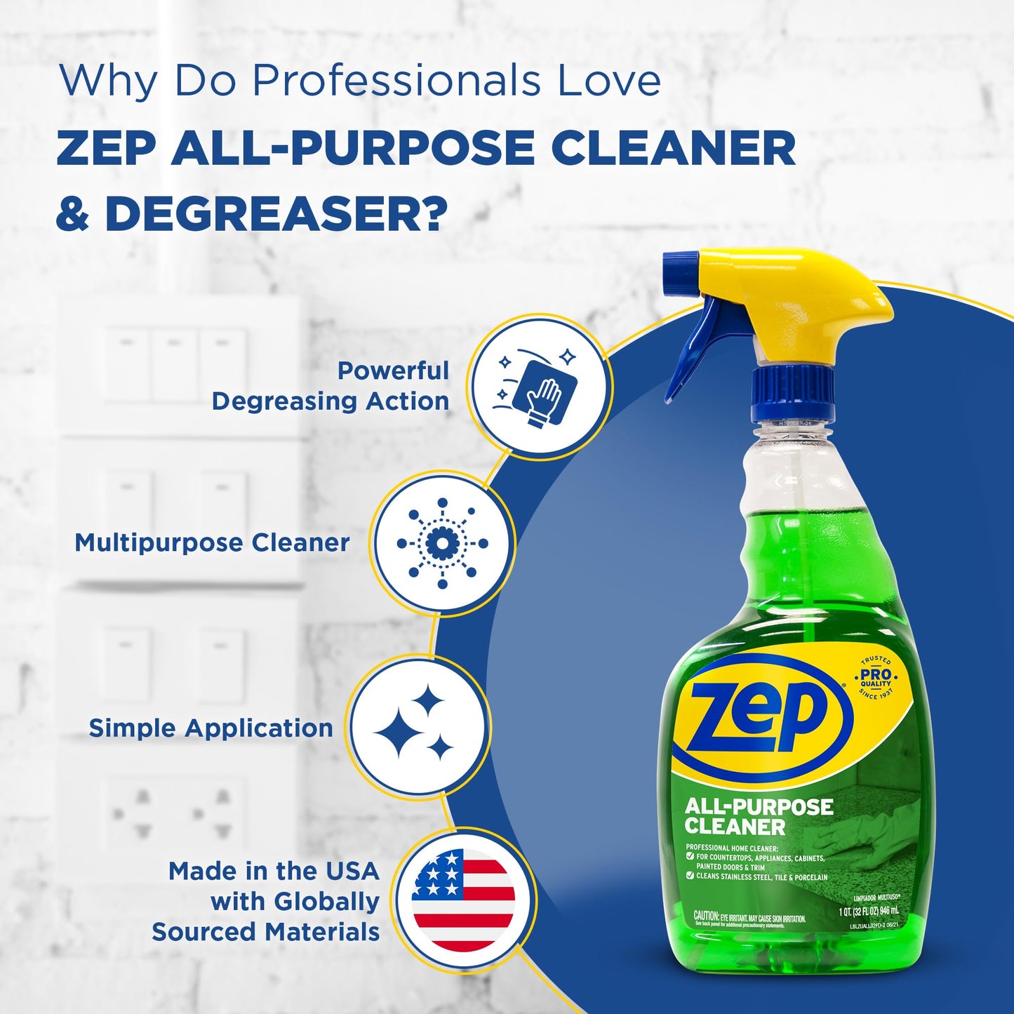 Zep All-Purpose Cleaner 32 oz (1 Unit) and Zep Streak-Free Glass Cleaner 32 oz (1 Unit) ECBD050 - All-Purpose Surface Cleaner and Streak-Free Glass