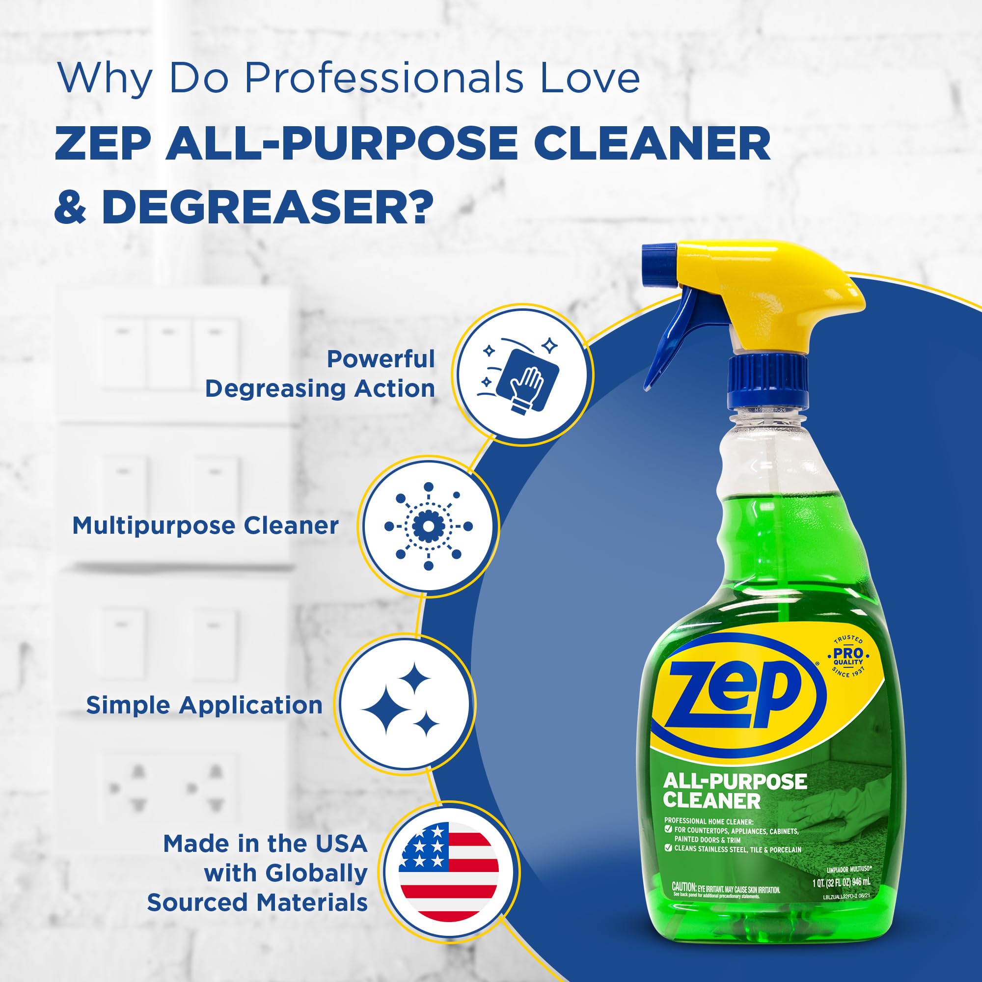 Zep All-Purpose Cleaner 32 oz (1 Unit) and Zep Streak-Free Glass Cleaner 32 oz (1 Unit) ECBD050 - All-Purpose Surface Cleaner and Streak-Free Glass