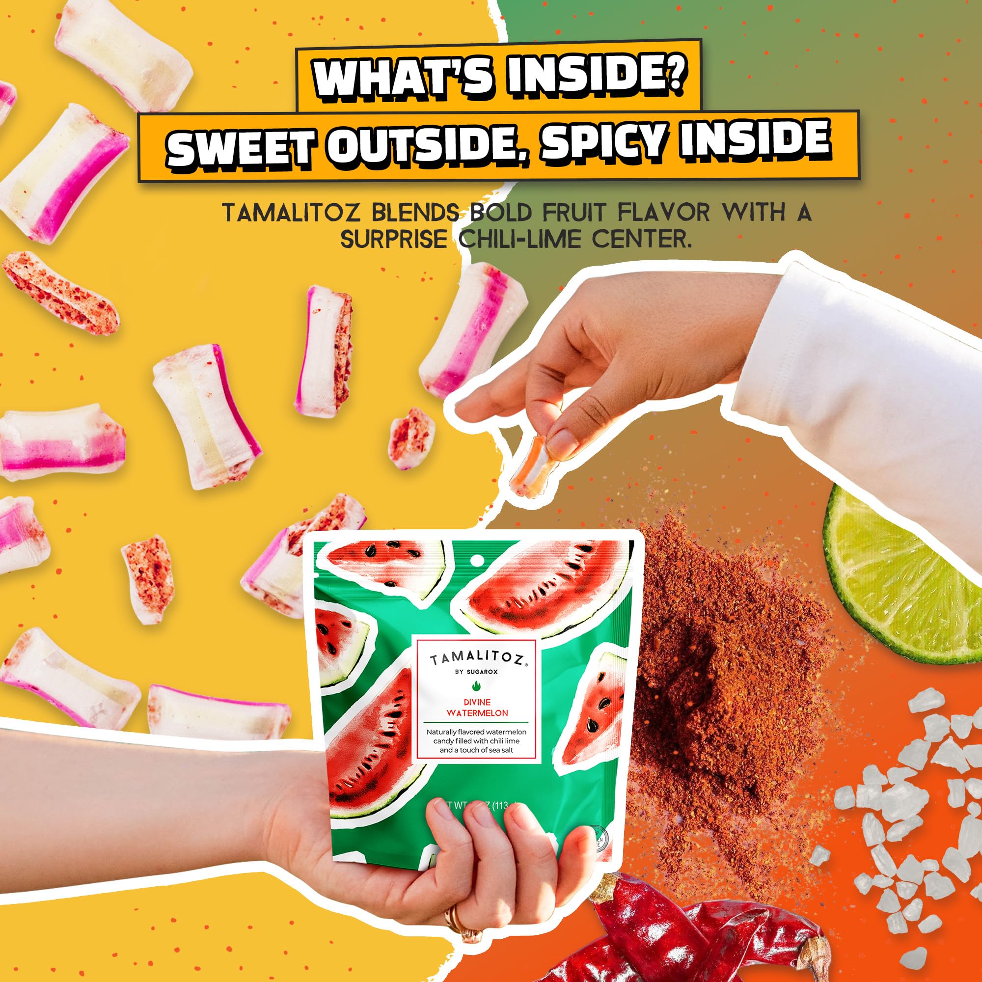 Tamalitoz Fiesta Pack - Spicy Mexican Hard Candy Variety with Chile, Lime & Sea Salt - 5 Flavors: Mango, Watermelon, Cucumber, Tamarind & Pineapple
