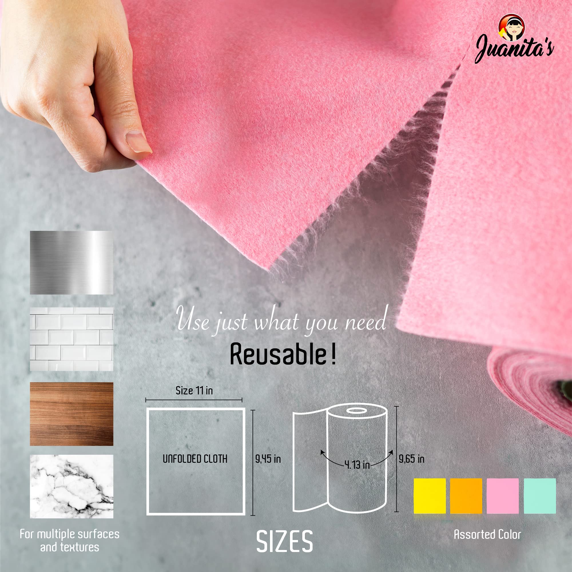 Juanita’s Reusable Paper Towels (25 Sheet Roll) - Washable & Heavy Duty Eco-Friendly Cleaning Cloths - Ultra-Absorbent, Lint-Free & Quick Drying