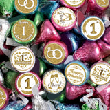 Gold 1st Anniversary Chocolate Kiss Stickers,180 Count, 0.75" Chocolate Drop Labels for Kisses, 1st Wedding Anniversary Party Favors Labels
