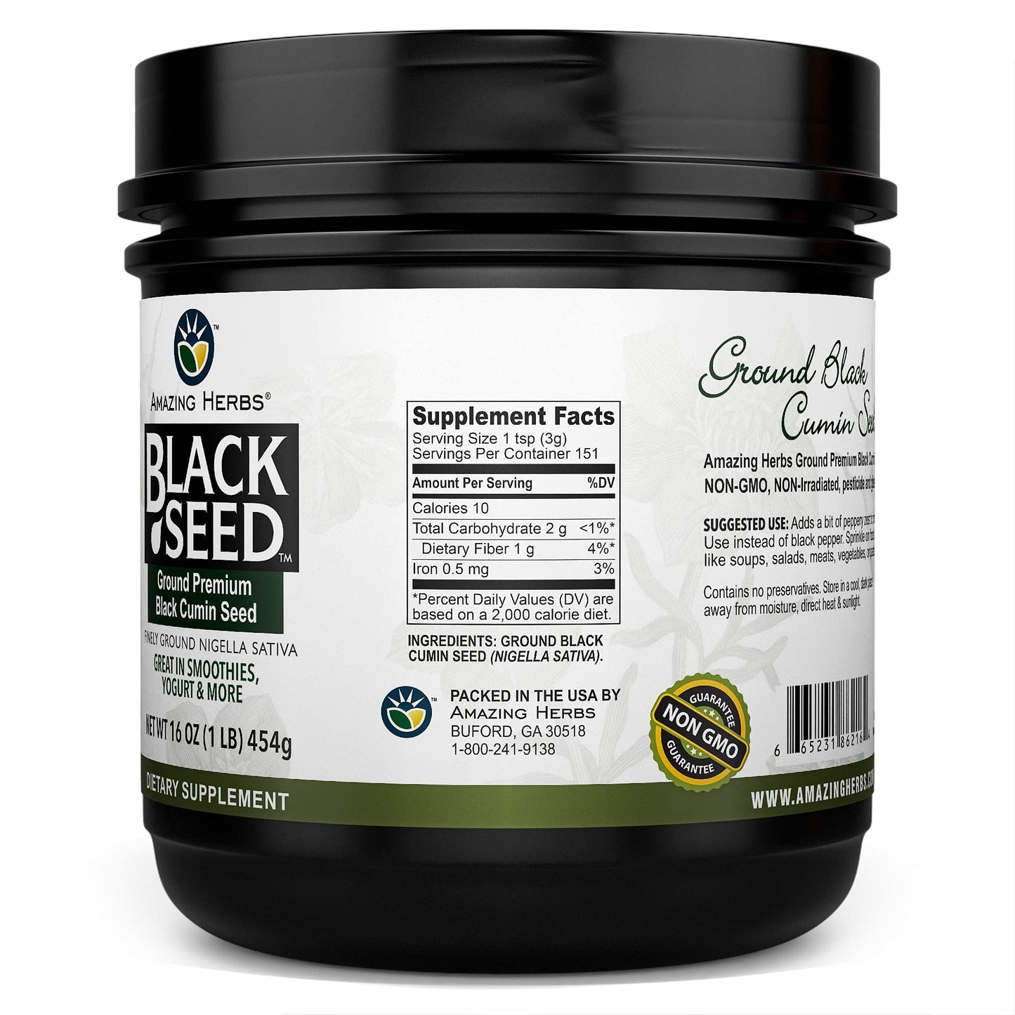 Amazing Herbs Premium Ground Black Cumin Seeds - Finely Ground Nigella Sativa, Gluten Free, Non GMO, Supports Cardiovascular Function & Preserves