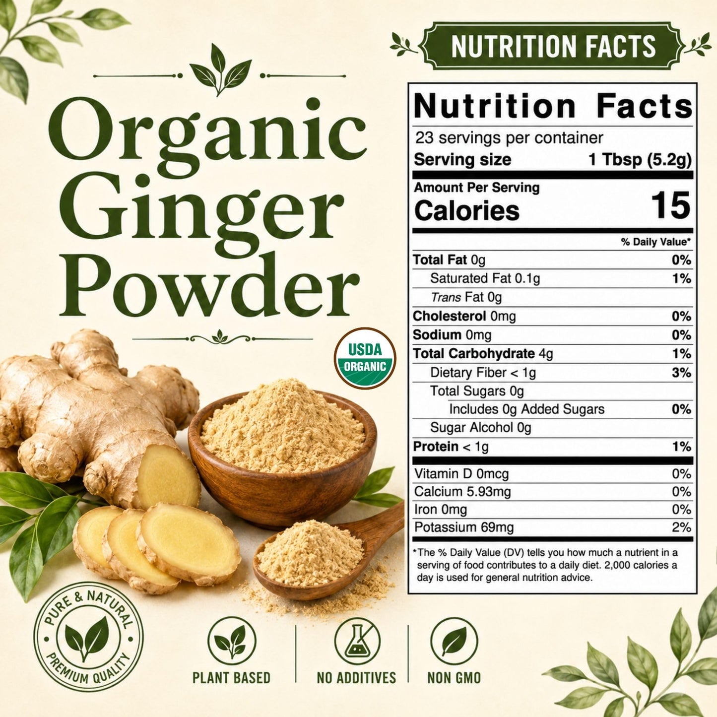 Organic Ginger Powder 16oz (454g) | Ground Ginger Spice from India | USDA Organic, Non-GMO, Gluten-Free | Great for Cooking, Baking, Smoothies, Teas