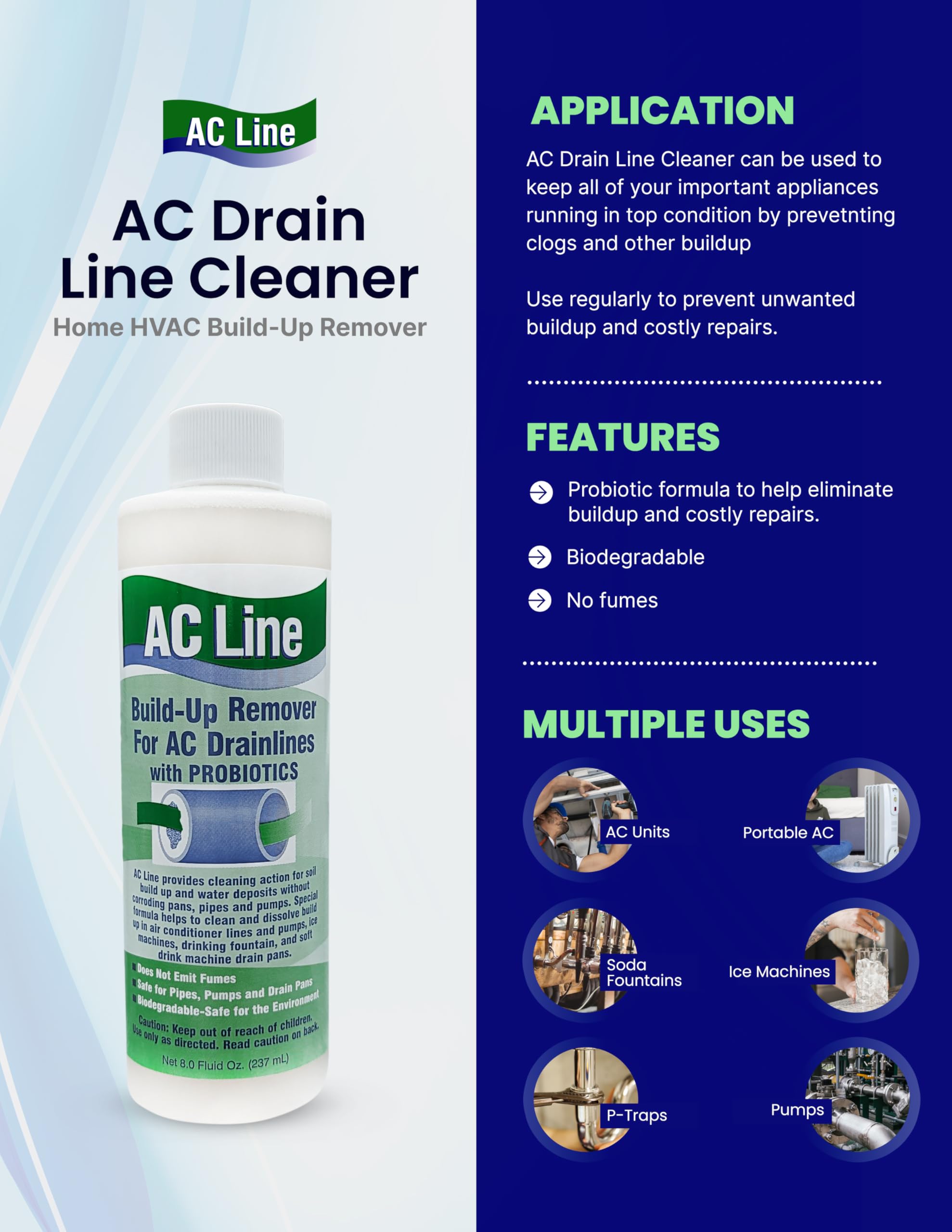 AC Drain Line Cleaner - 4 Pack / 12 Month Supply - Cleans HVAC drain lines, condensate lines, and more