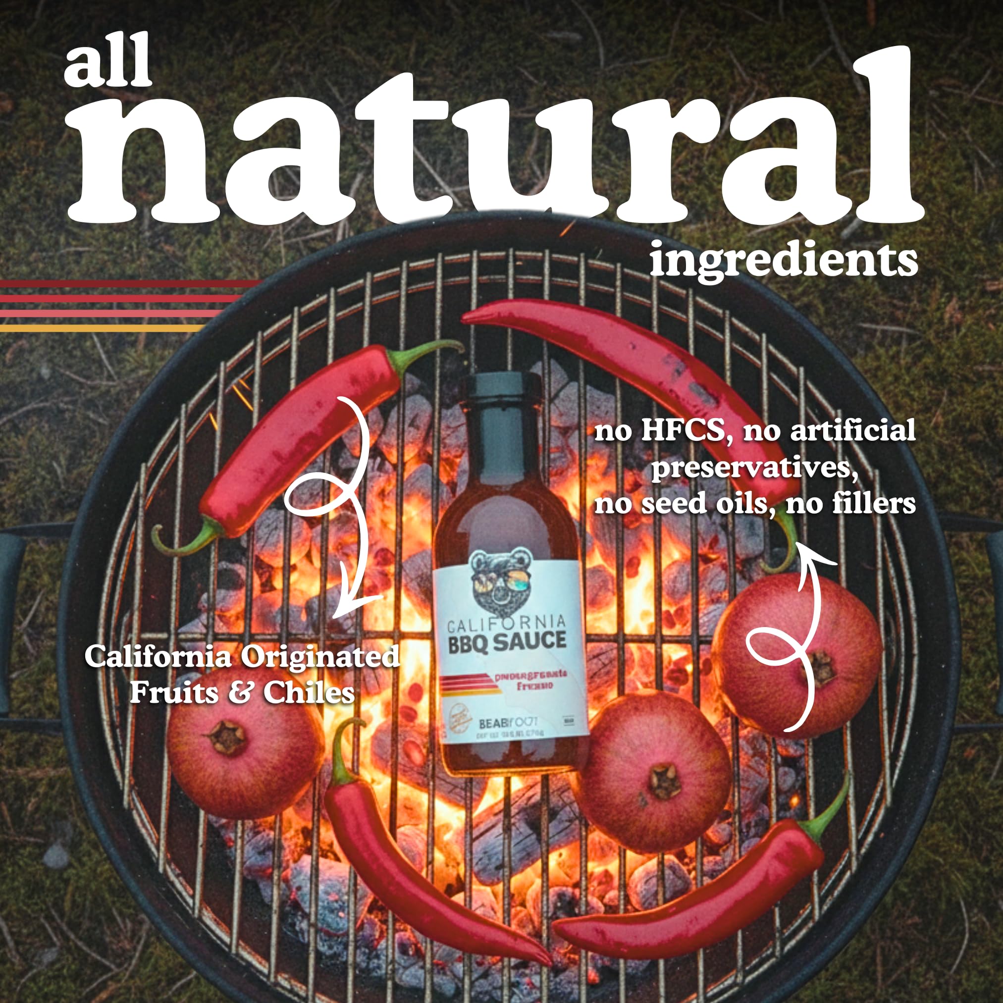 Pomegranate Fresno BBQ Sauce - Bearfoot BBQ - Gluten Free, 13.3 oz, Small Batch, Non-GMO, No Preservatives, No Corn Syrup, No Seed Oils. Marinade