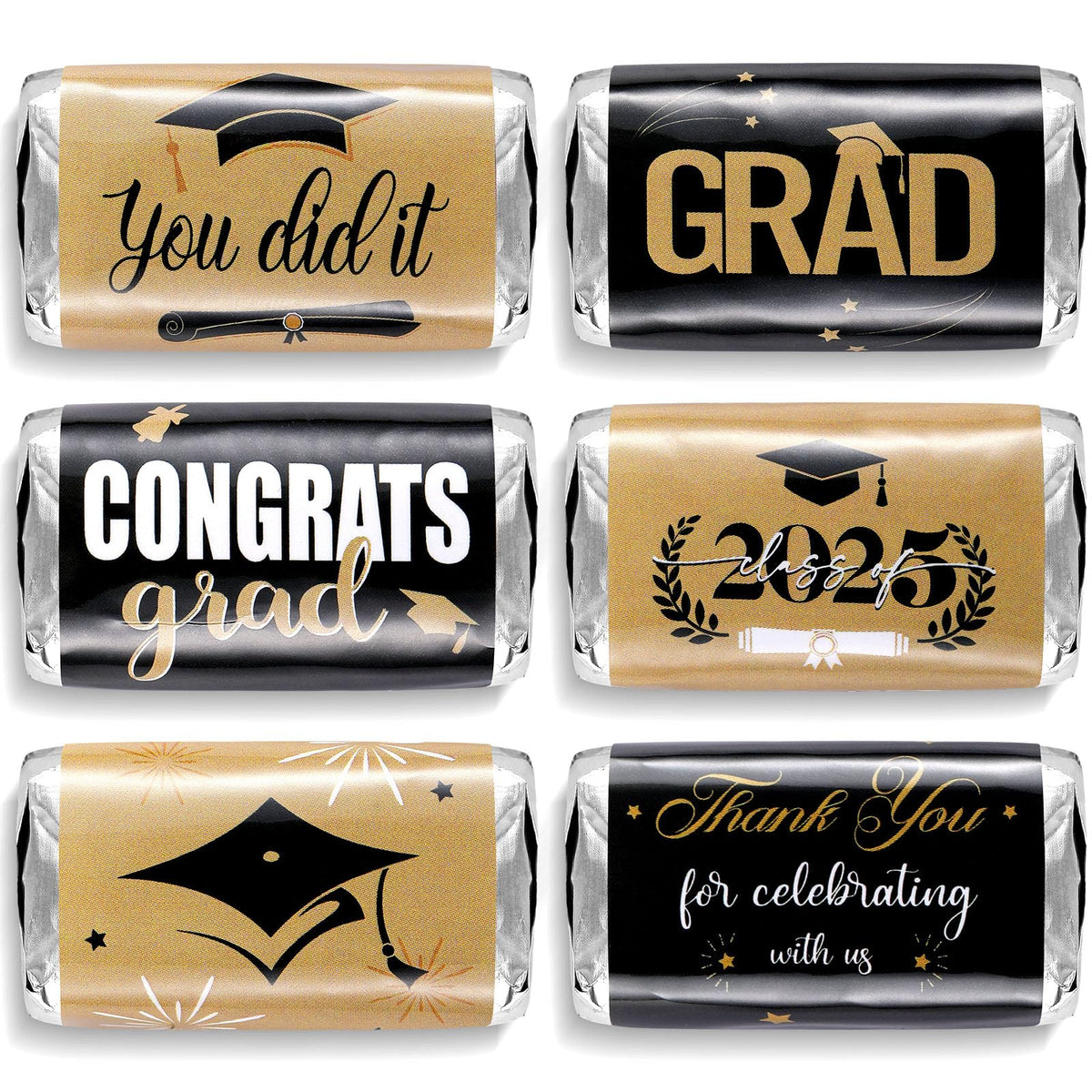 Pajean 120 Pcs 2026 Graduation Candy Bar Wrappers Mini Graduation Party Candy Favor of 2026 Graduation Themed(Black, Gold)