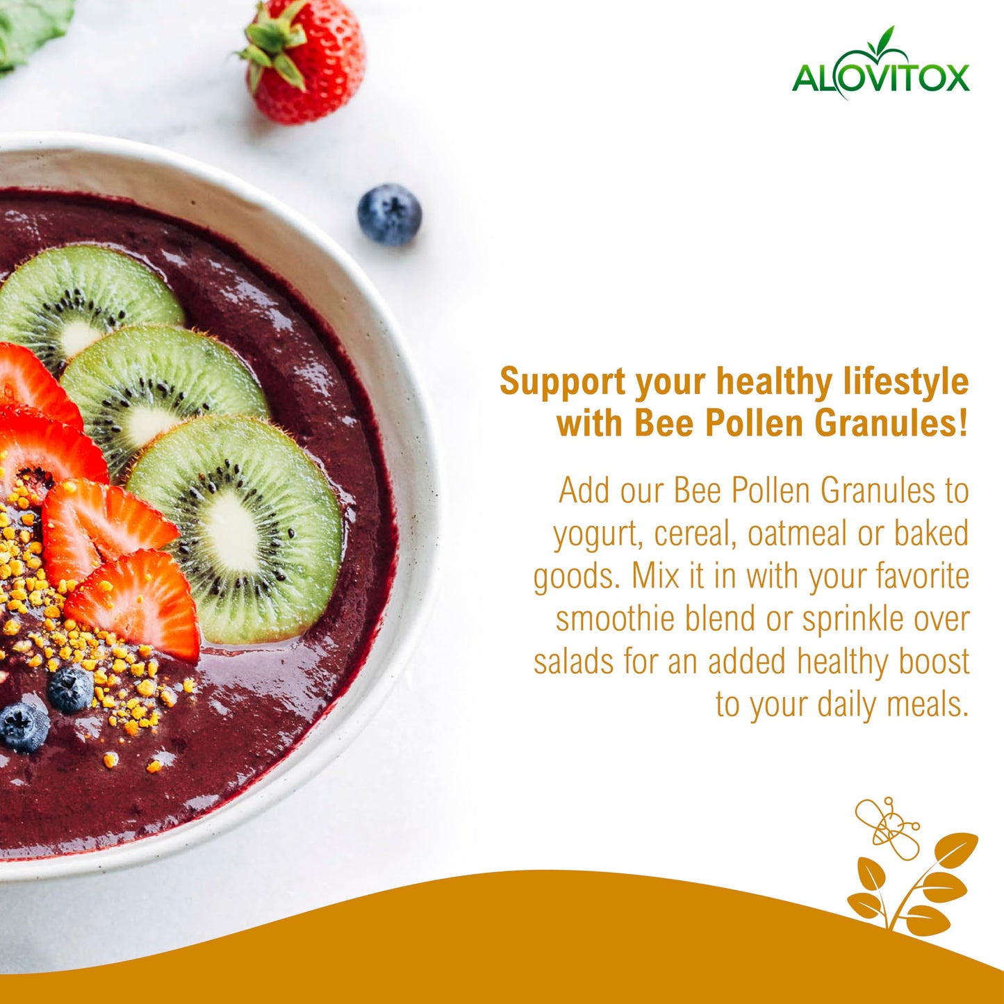Alovitox Bee Pollen Granules | 100% Raw Superfood Packed with Antioxidants, Proteins, Vitamins, Minerals, Carbohydrates | Naturally Energizing