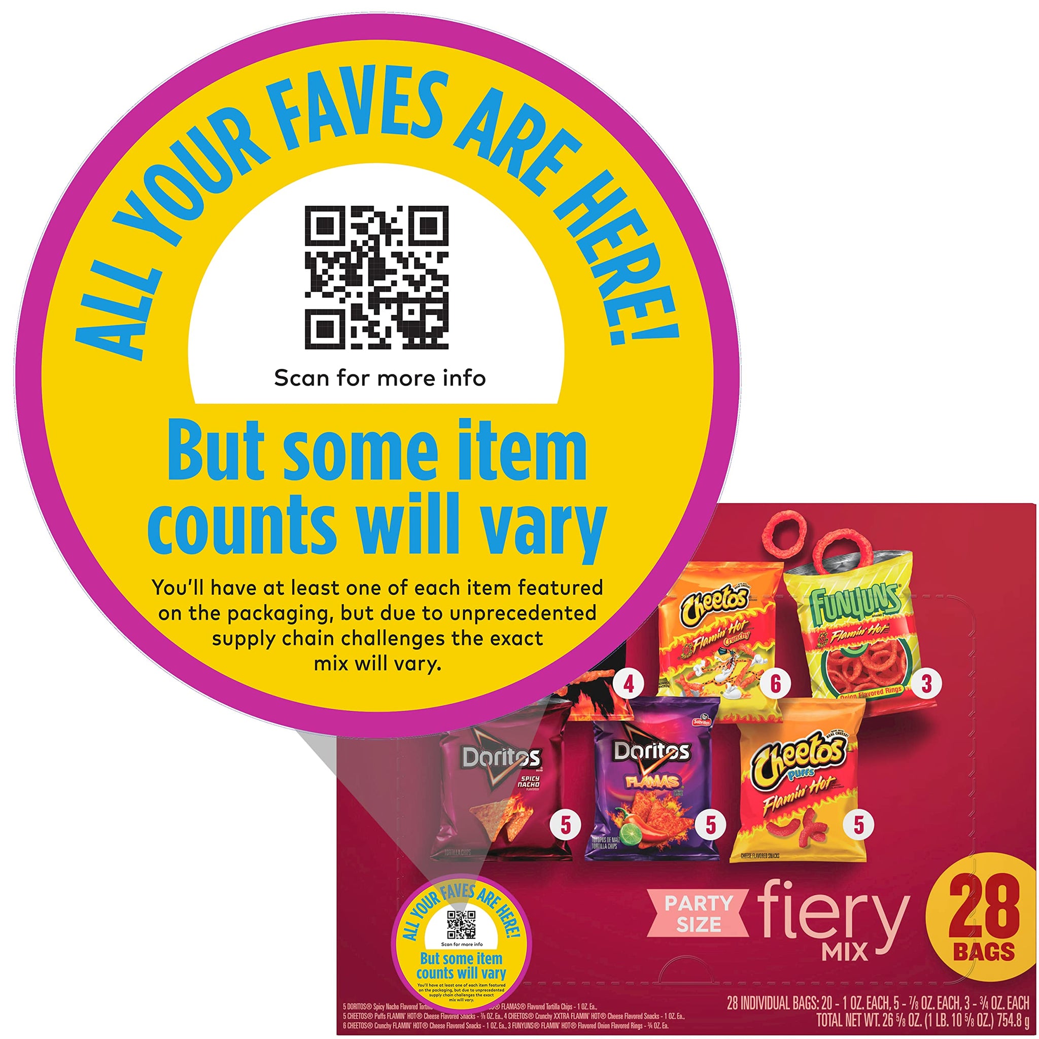 Frito Lay, Fiery Mix Party Size, 28 Count