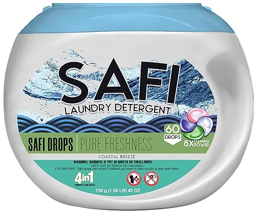 Safi Laundry Detergent Pods, 4 in 1, (w Fabric Softener), 60 Count