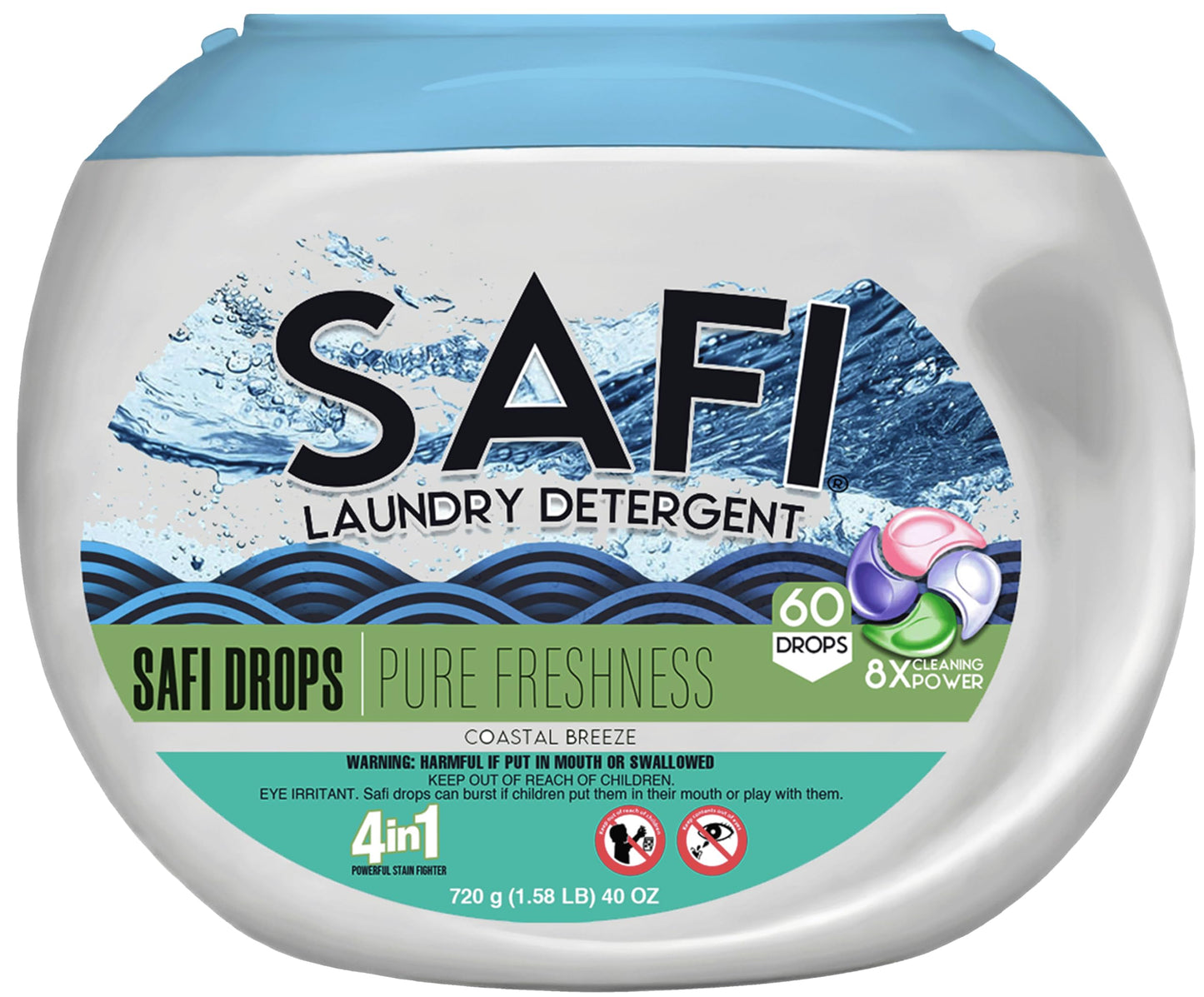 Safi Laundry Detergent Pods, 4 in 1, (w Fabric Softener), 60 Count