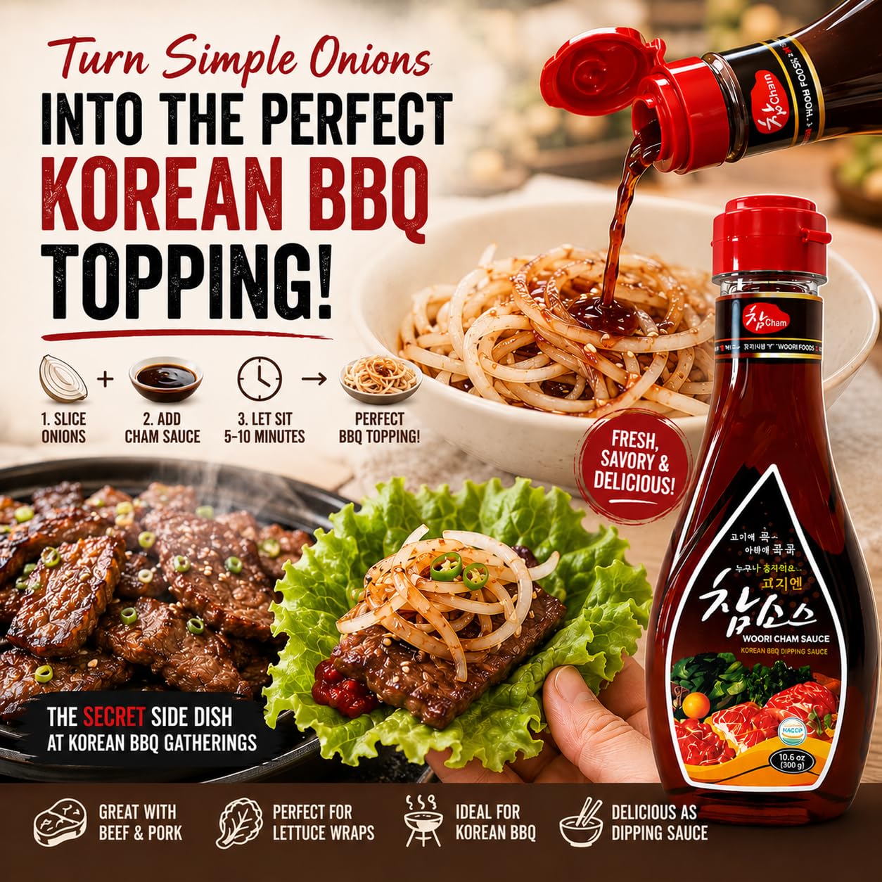 WOORI Cham Sauce Korean BBQ Dipping Sauce, 31.8 oz 3 Pack