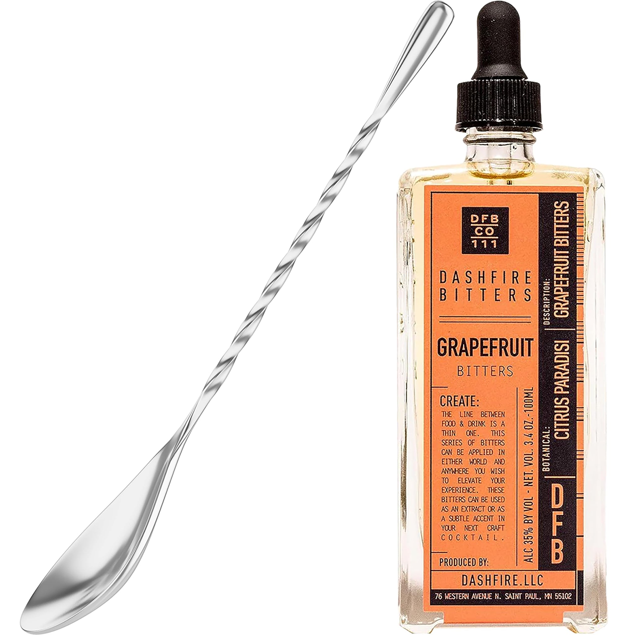 Dashfire Grapefruit Cocktail Bitters Gift Set, Dashfire Grapefruit 100 ml with Cocktailier 7-Inch Bar Spoon